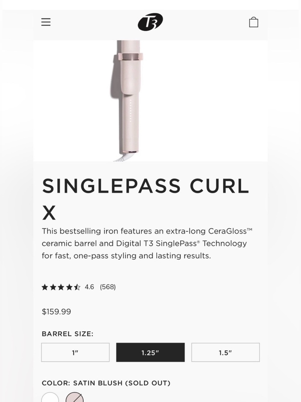 T3 Micro SINGLEPASS CURL X 1.25” - Satin Blush - Picture 3 of 9